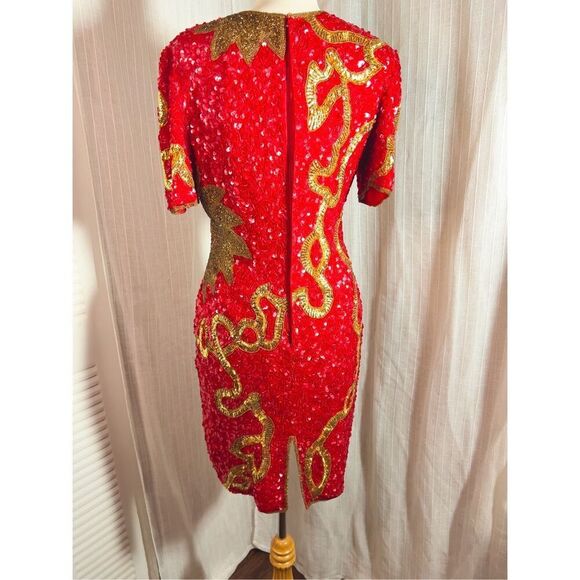 Laurence Kazar | Women’s | Dresses | M | Vintage Red Gold Mini Sequined Evening - Picture 6 of 8